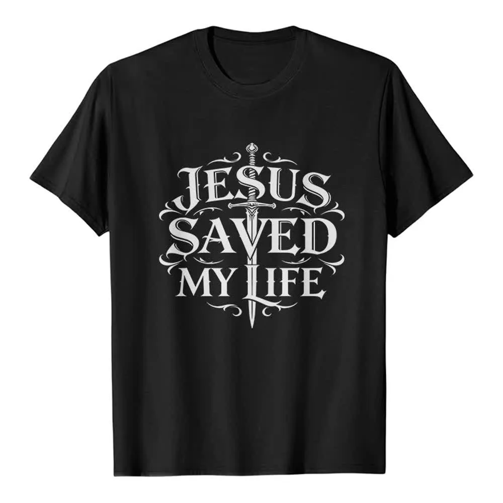 Christianartworkshop Vintage Gothic Jesus Saved My Life Premium T-Shirt sold by Christian Art Workshop