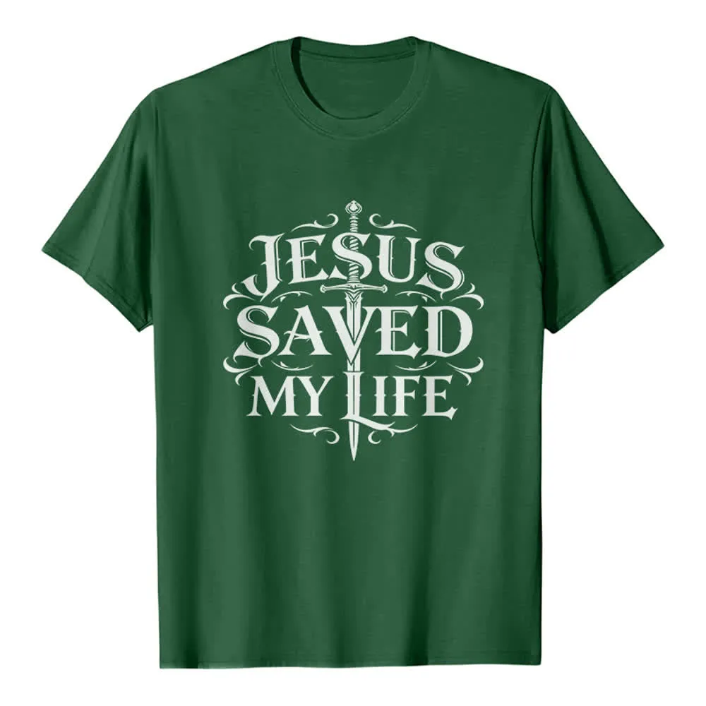 Christianartworkshop Vintage Gothic Jesus Saved My Life Premium T-Shirt sold by Christian Art Workshop product image thumbnail 5