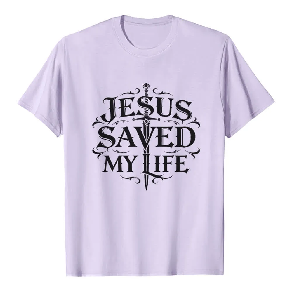 Christianartworkshop Vintage Gothic Jesus Saved My Life Premium T-Shirt sold by Christian Art Workshop product image thumbnail 3