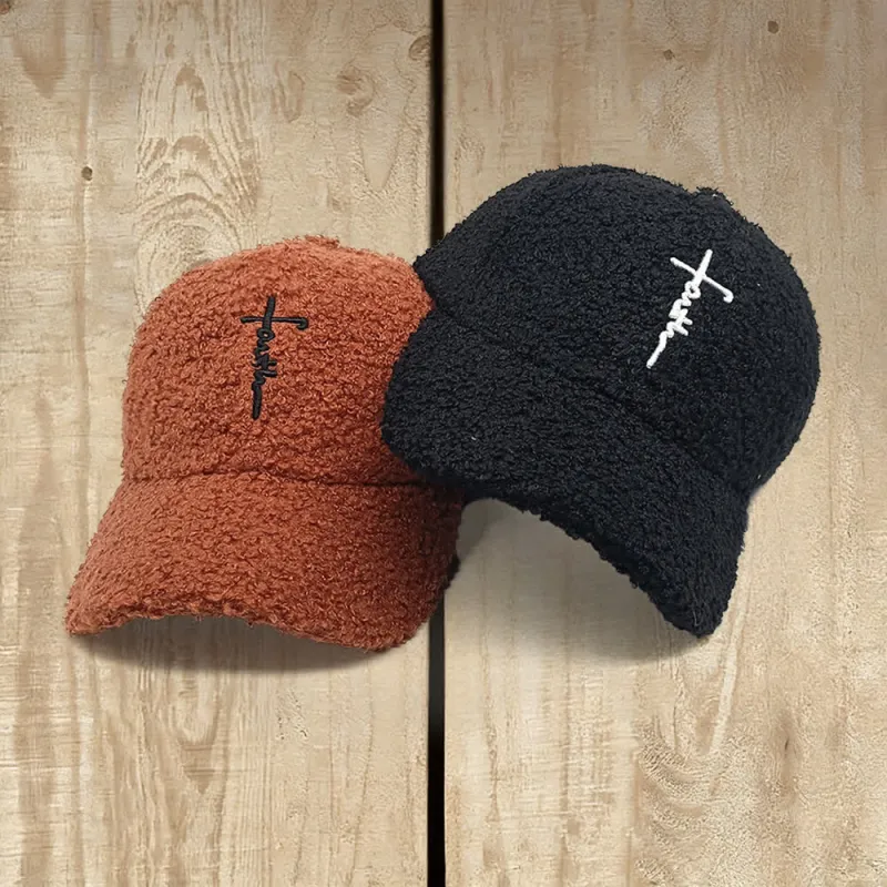 Christianartworkshop Faith Cross Embroidered Fuzzy Baseball Cap made by Christian Art Workshop