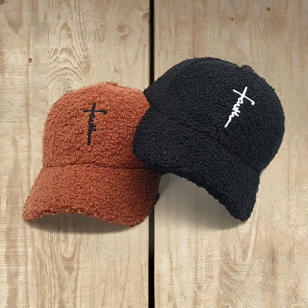 Christianartworkshop Faith Cross Embroidered Fuzzy Baseball Cap sold by Christian Art Workshop