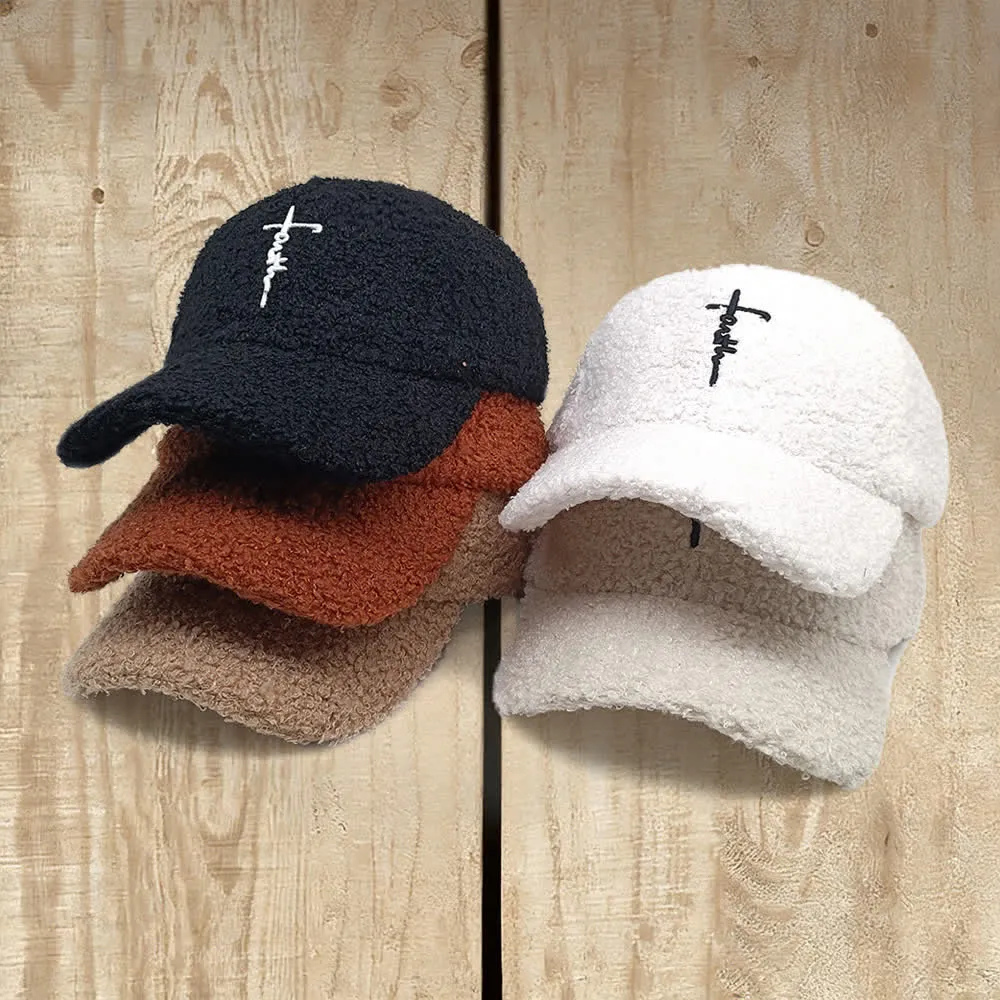 Christianartworkshop Faith Cross Embroidered Fuzzy Baseball Cap sold by Christian Art Workshop product image thumbnail 2