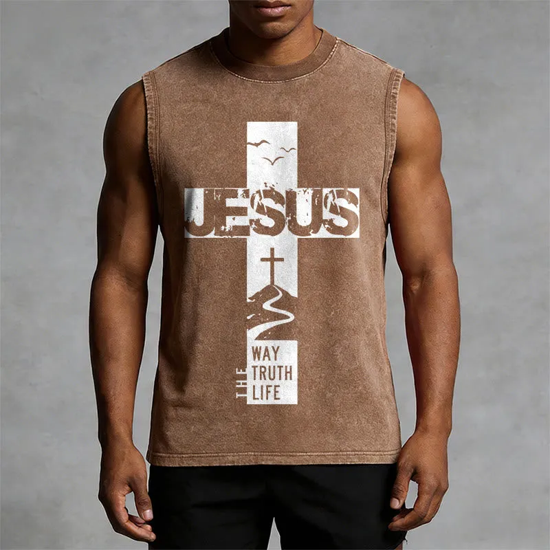 Christianartworkshop Jesus The Way The Truth The Life Unisex Washed Tank Top sold by Christian Art Workshop product image thumbnail 2