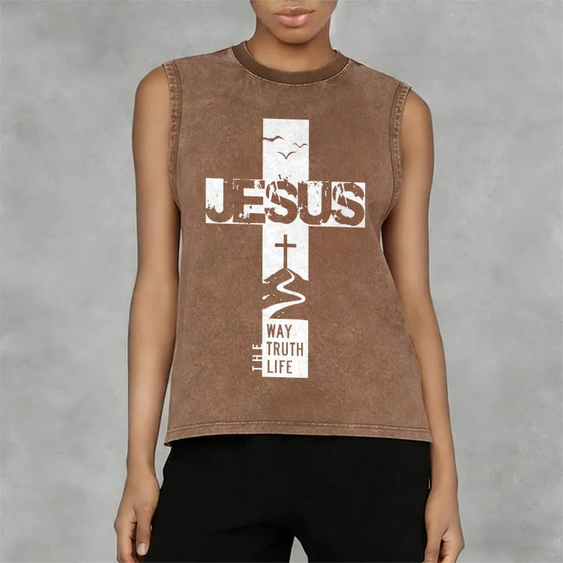 Christianartworkshop Jesus The Way The Truth The Life Unisex Washed Tank Top sold by Christian Art Workshop product image thumbnail 3