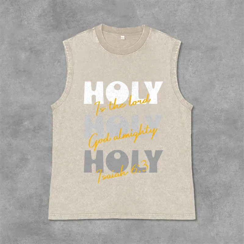 Christianartworkshop Holy Holy Holy Unisex Washed Tank Top sold by Christian Art Workshop product image thumbnail 4