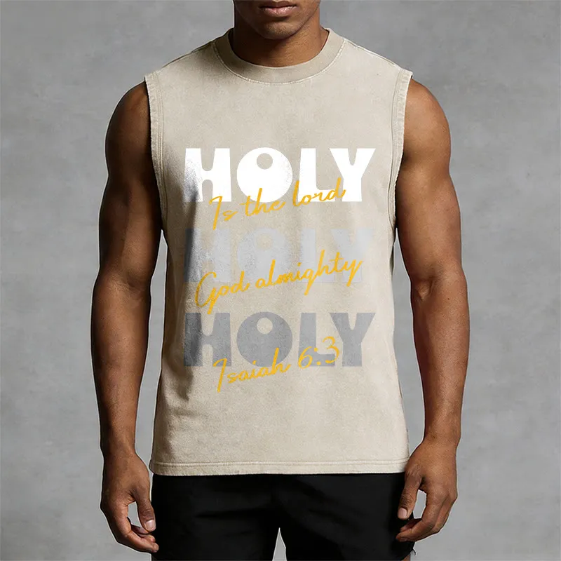 Christianartworkshop Holy Holy Holy Unisex Washed Tank Top sold by Christian Art Workshop product image thumbnail 5