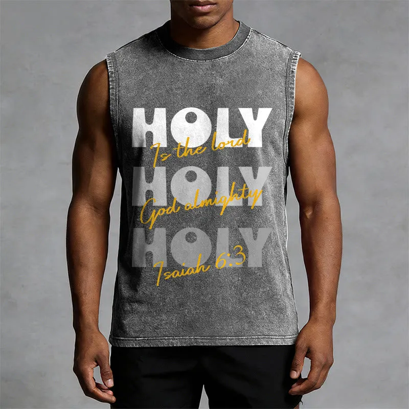Christianartworkshop Holy Holy Holy Unisex Washed Tank Top sold by Christian Art Workshop product image thumbnail 2