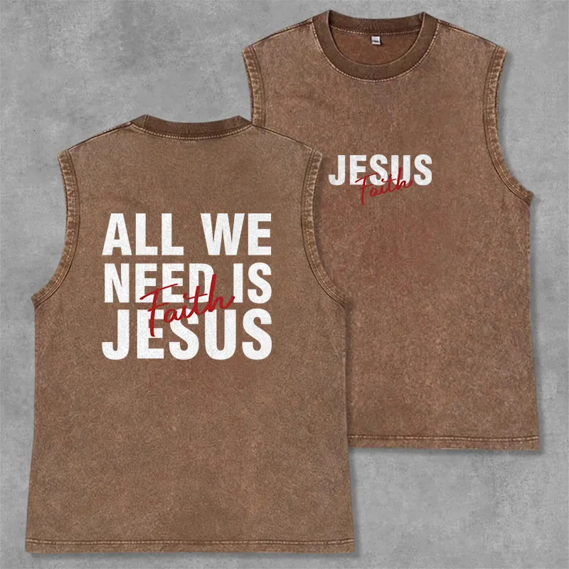 Christianartworkshop ALL WE NEED IS JESUS Unisex Washed Tank Top made by Christian Art Workshop