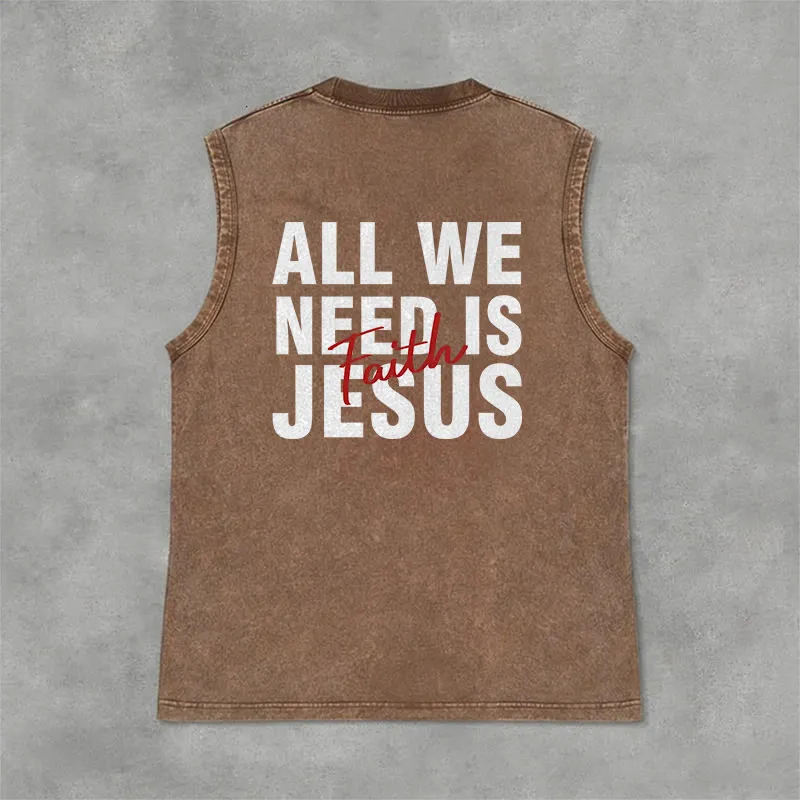 Christianartworkshop ALL WE NEED IS JESUS Unisex Washed Tank Top sold by Christian Art Workshop product image thumbnail 5
