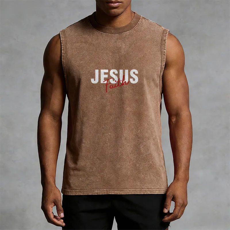 Christianartworkshop ALL WE NEED IS JESUS Unisex Washed Tank Top sold by Christian Art Workshop product image thumbnail 3