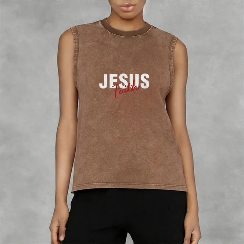 Christianartworkshop ALL WE NEED IS JESUS Unisex Washed Tank Top sold by Christian Art Workshop product image thumbnail 4