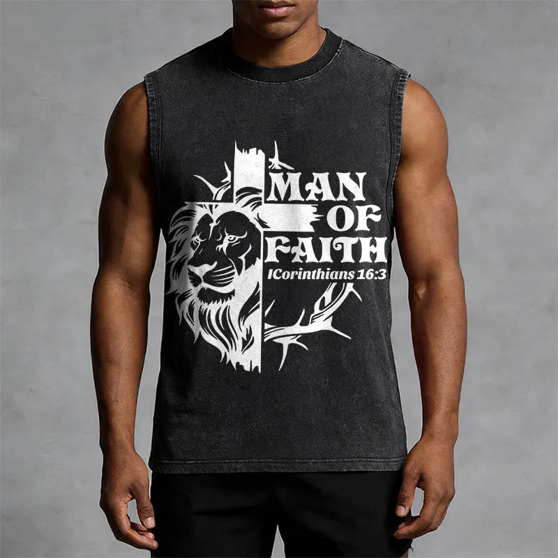 Christianartworkshop MAN OF FAITH Unisex Washed Tank Top sold by Christian Art Workshop product image thumbnail 5