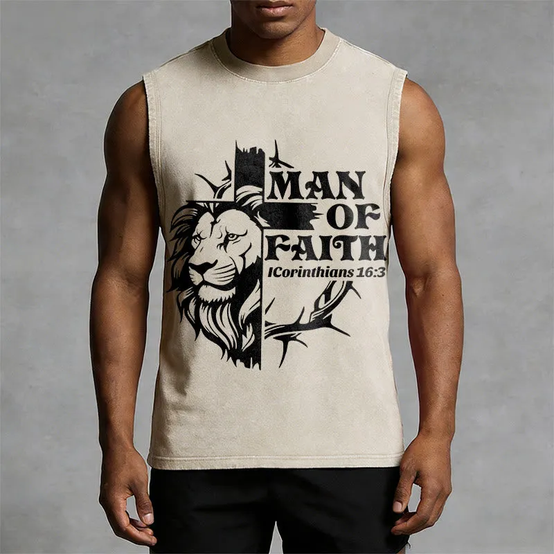 Christianartworkshop MAN OF FAITH Unisex Washed Tank Top sold by Christian Art Workshop product image thumbnail 2