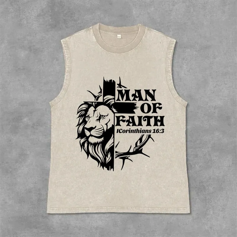 Christianartworkshop MAN OF FAITH Unisex Washed Tank Top made by Christian Art Workshop