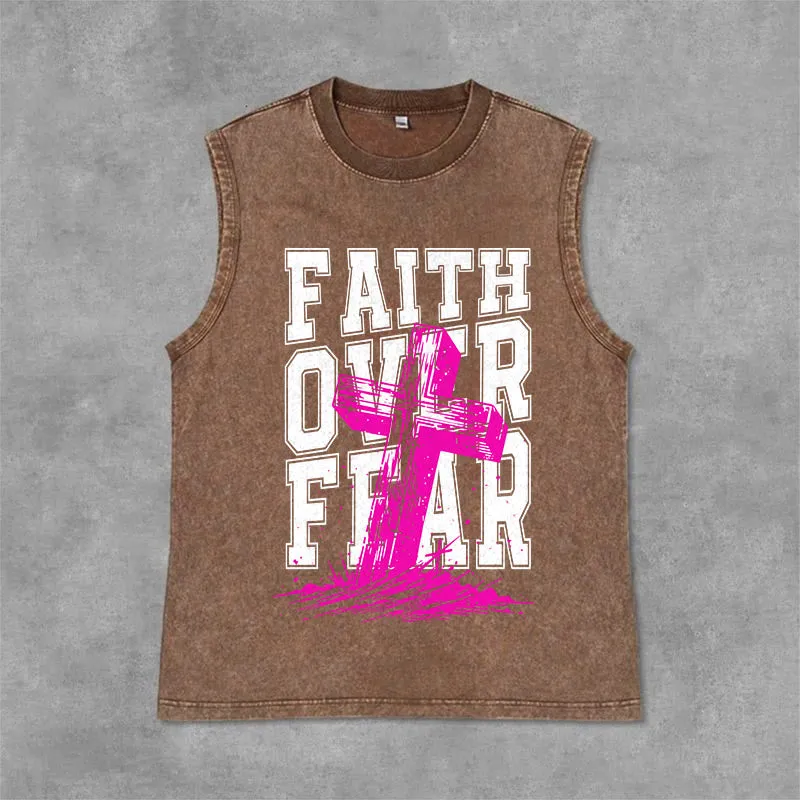 Christianartworkshop FAITH OVER FEAR Unisex Washed Tank Top sold by Christian Art Workshop product image thumbnail 4