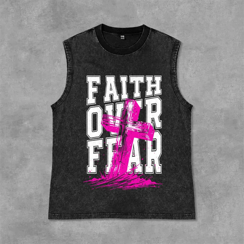 Christianartworkshop FAITH OVER FEAR Unisex Washed Tank Top made by Christian Art Workshop