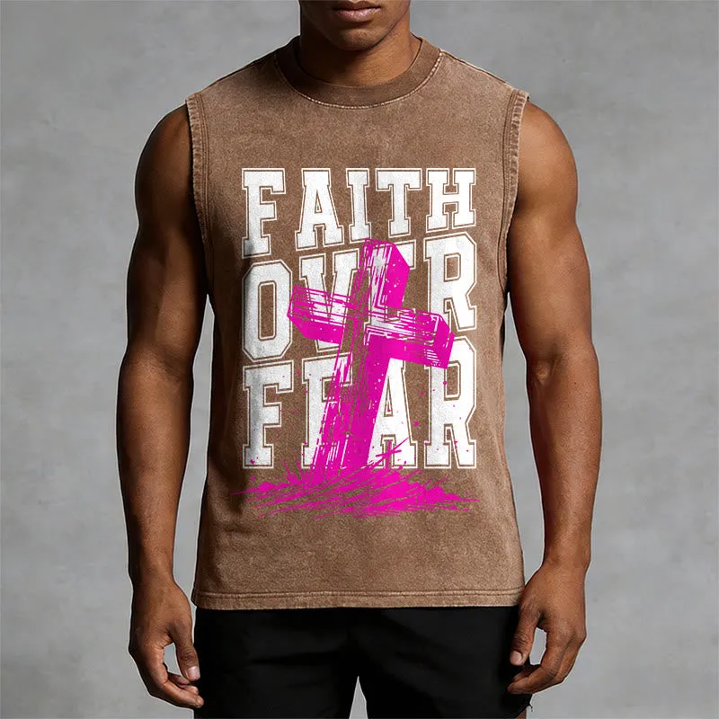 Christianartworkshop FAITH OVER FEAR Unisex Washed Tank Top sold by Christian Art Workshop product image thumbnail 5