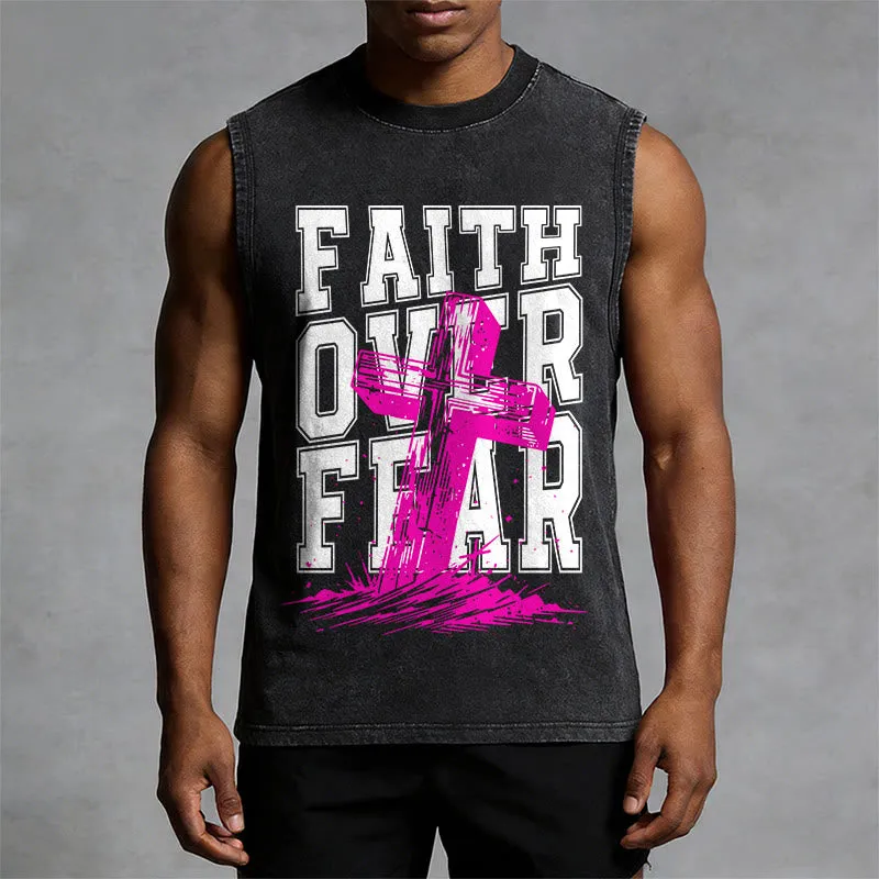 Christianartworkshop FAITH OVER FEAR Unisex Washed Tank Top sold by Christian Art Workshop product image thumbnail 2