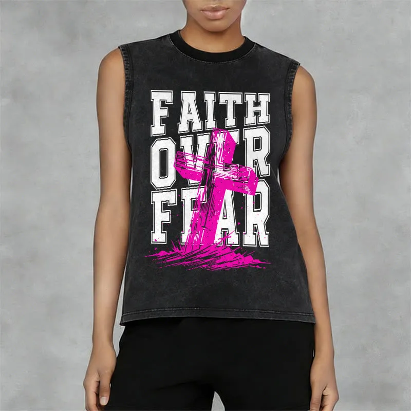 Christianartworkshop FAITH OVER FEAR Unisex Washed Tank Top sold by Christian Art Workshop product image thumbnail 3