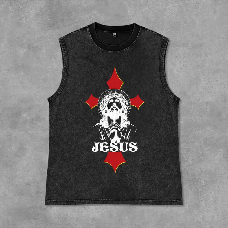 Christianartworkshop JESUS Unisex Washed Tank Top sold by Christian Art Workshop product image thumbnail 4