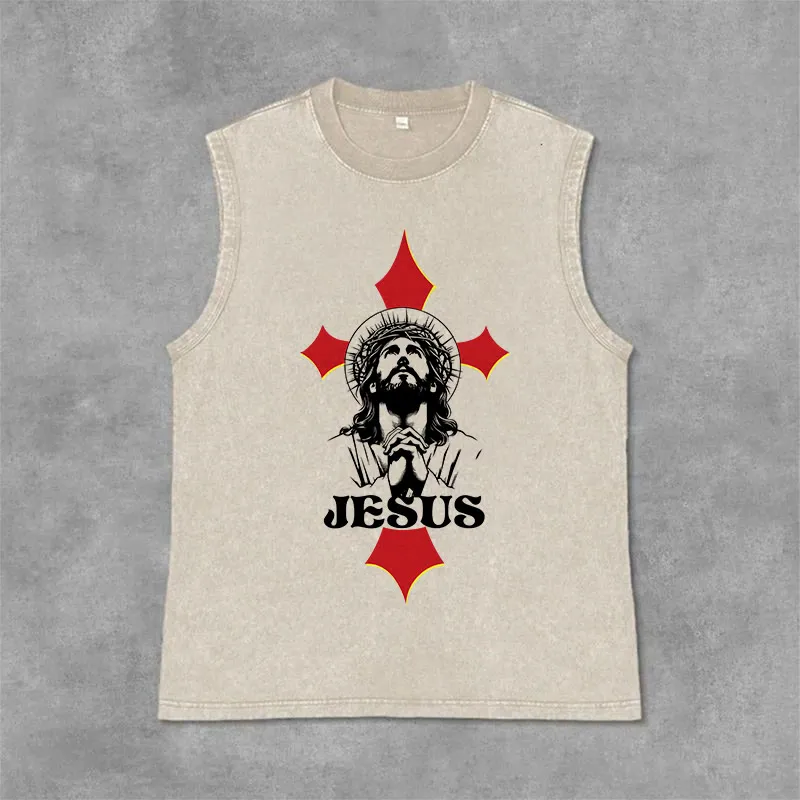 Christianartworkshop JESUS Unisex Washed Tank Top sold by Christian Art Workshop