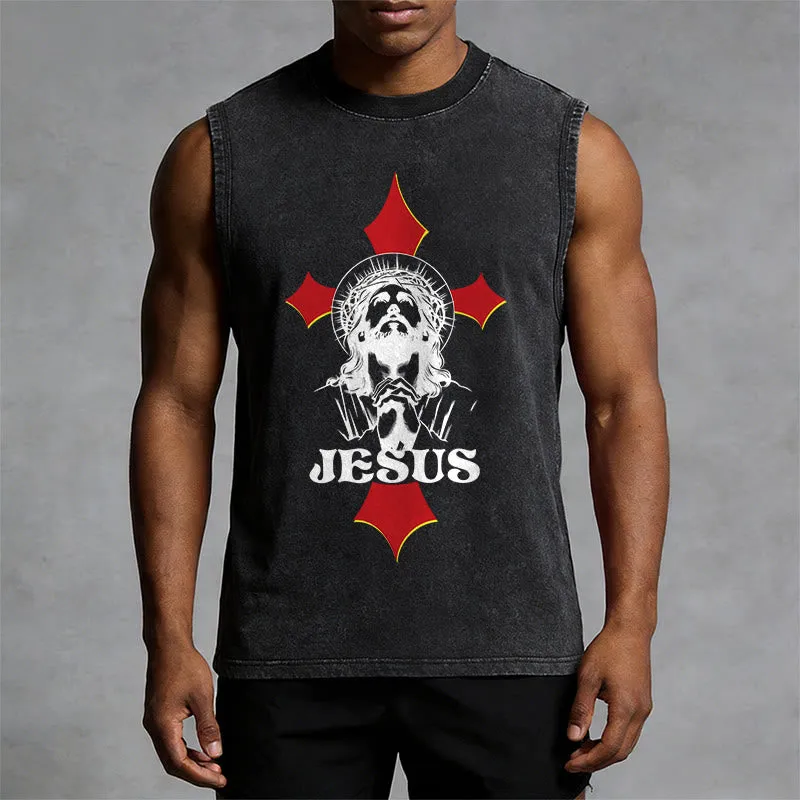 Christianartworkshop JESUS Unisex Washed Tank Top sold by Christian Art Workshop product image thumbnail 5