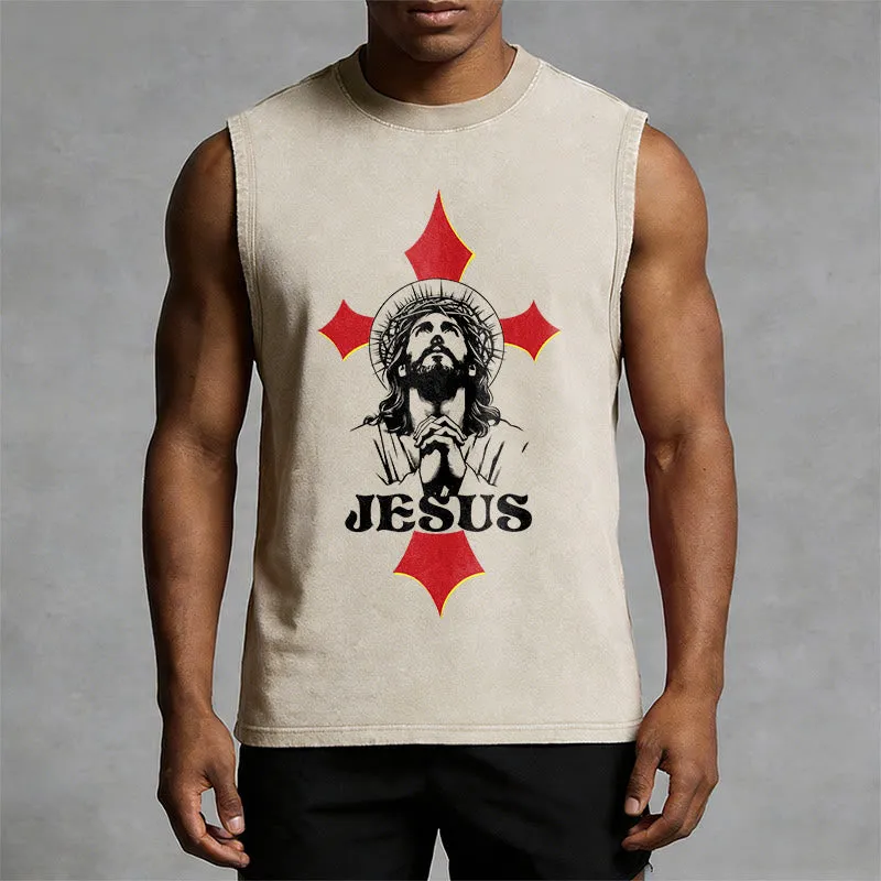 Christianartworkshop JESUS Unisex Washed Tank Top sold by Christian Art Workshop product image thumbnail 2