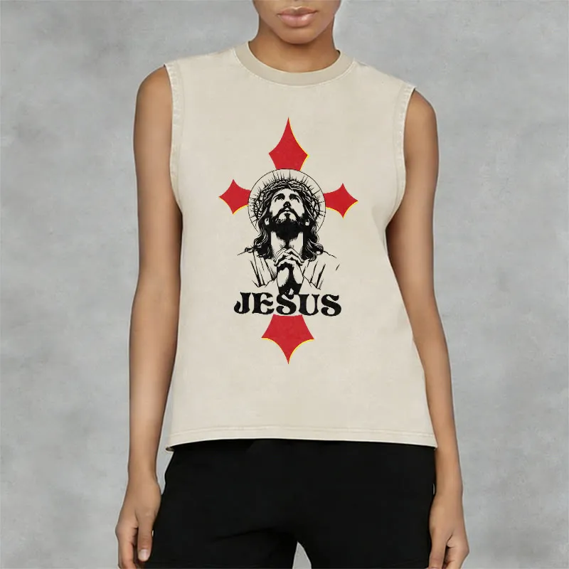 Christianartworkshop JESUS Unisex Washed Tank Top sold by Christian Art Workshop product image thumbnail 3