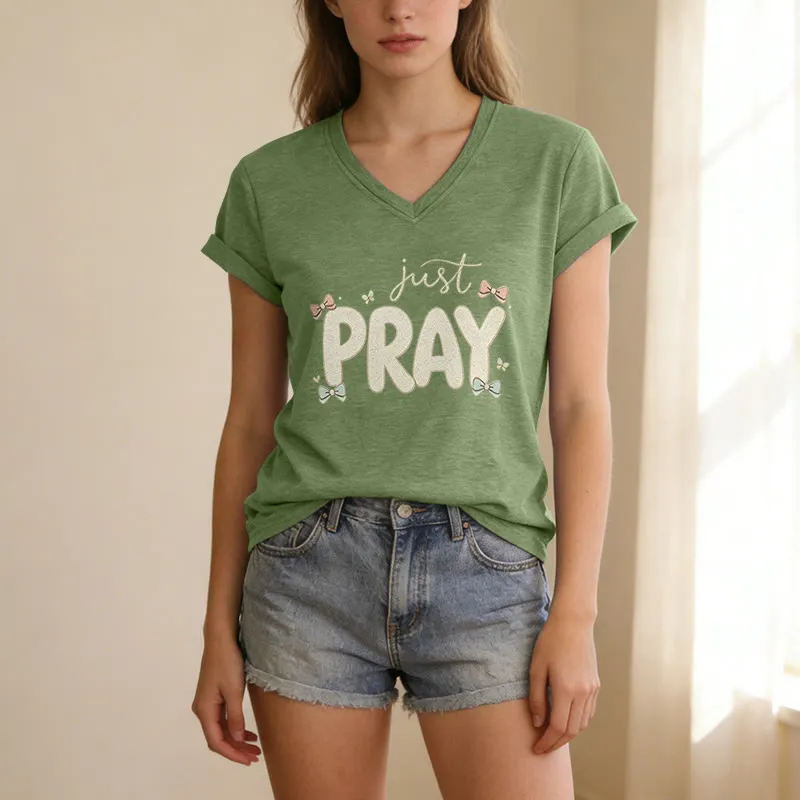 Christianartworkshop Just PRAY Casual V-neck T-shirt sold by Christian Art Workshop product image thumbnail 4