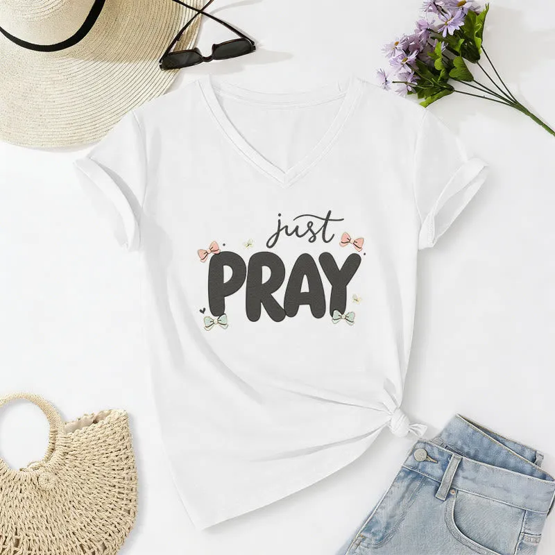 Christianartworkshop Just PRAY Casual V-neck T-shirt sold by Christian Art Workshop product image thumbnail 5