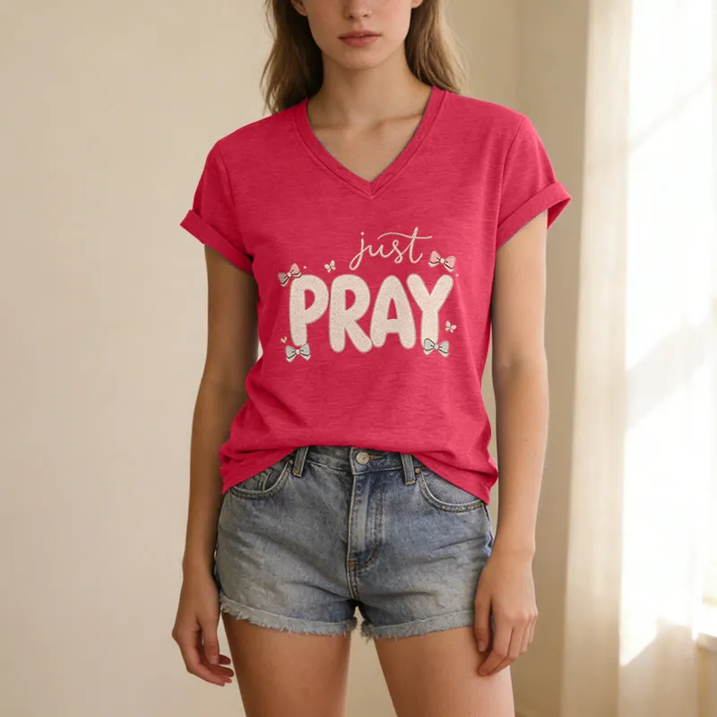 Christianartworkshop Just PRAY Casual V-neck T-shirt sold by Christian Art Workshop product image thumbnail 2