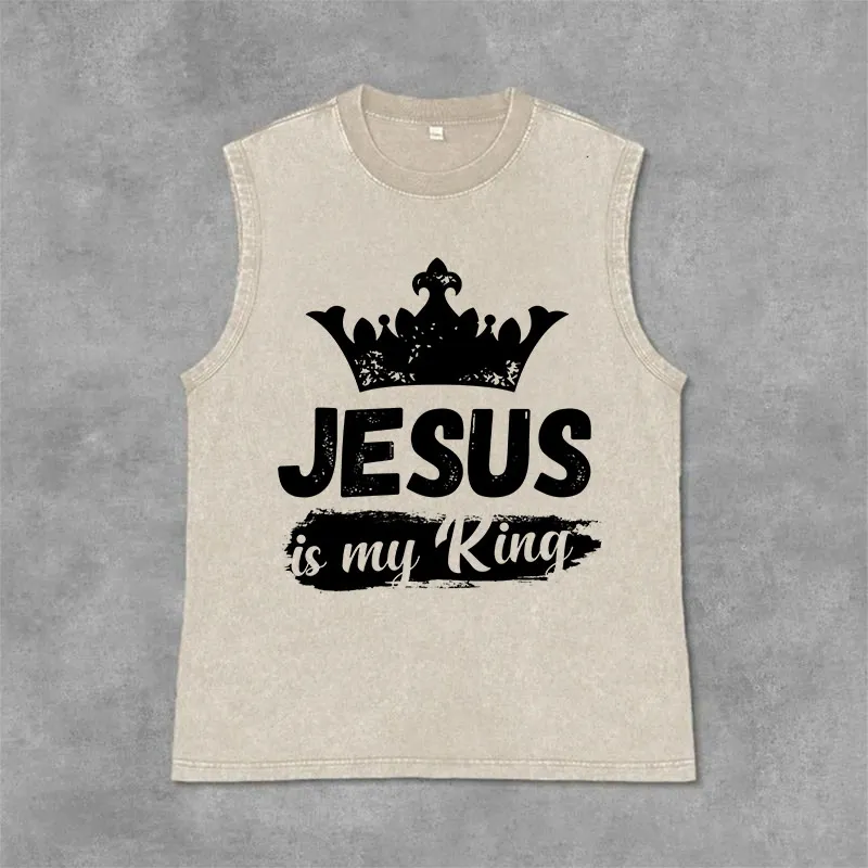 Christianartworkshop Jesus Is My King Crown Unisex Washed Tank Top sold by Christian Art Workshop product image thumbnail 4