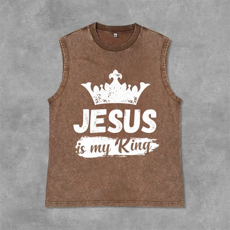 Christianartworkshop Jesus Is My King Crown Unisex Washed Tank Top made by Christian Art Workshop