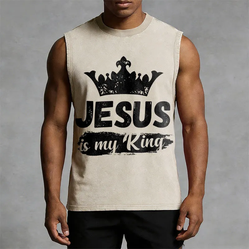 Christianartworkshop Jesus Is My King Crown Unisex Washed Tank Top sold by Christian Art Workshop product image thumbnail 5