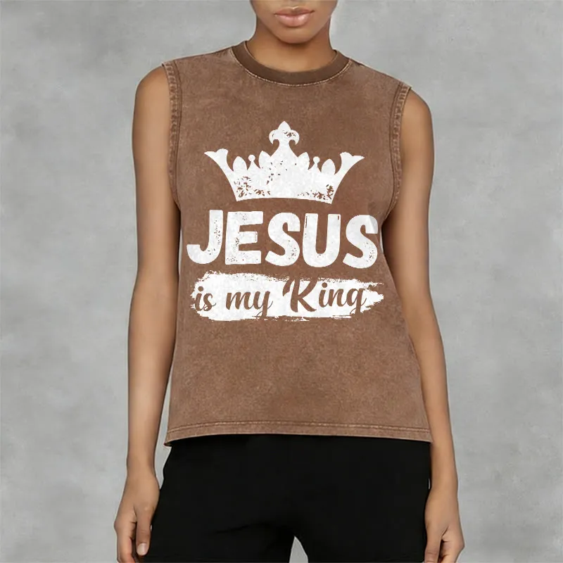 Christianartworkshop Jesus Is My King Crown Unisex Washed Tank Top sold by Christian Art Workshop product image thumbnail 3