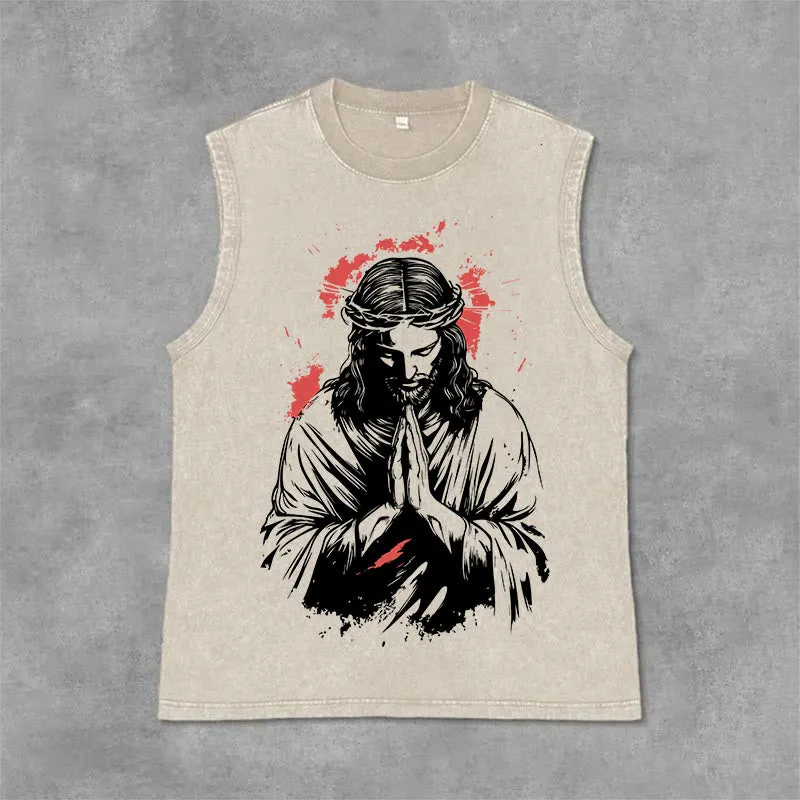 Christianartworkshop Crown Of Thorns Jesus Graphic Washed Tank Top made by Christian Art Workshop