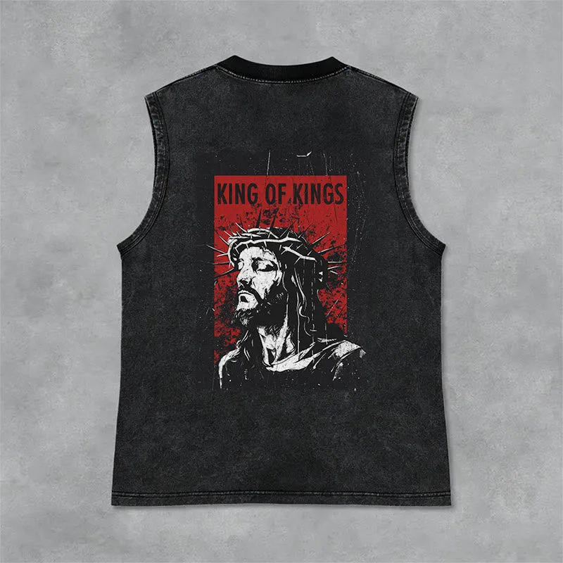 Christianartworkshop King Of Kings Jesus Unisex Washed Tank Top made by Christian Art Workshop