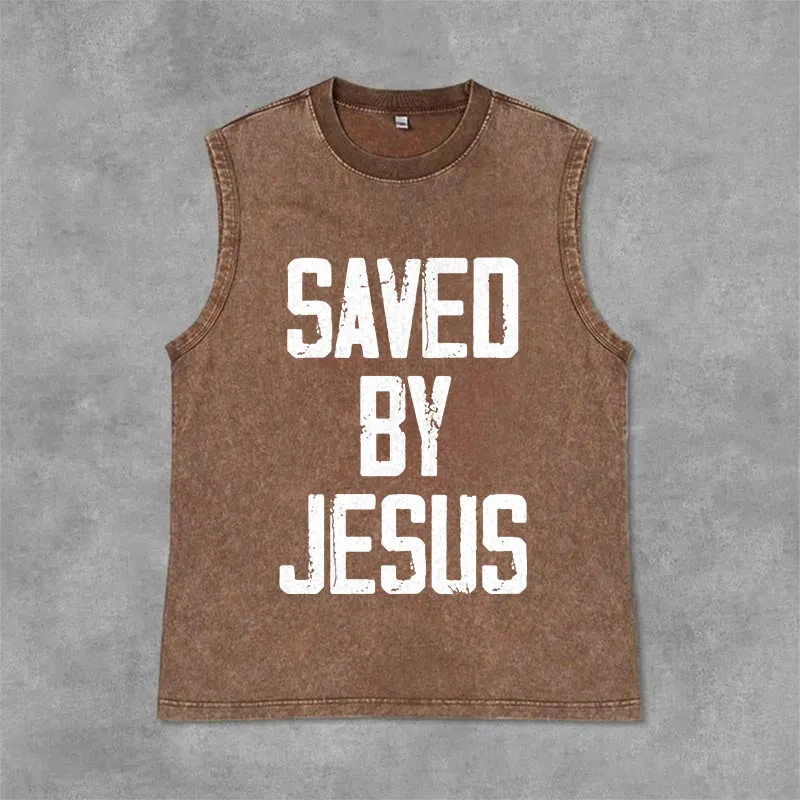 Christianartworkshop Saved By Jesus Unisex Washed Tank Top made by Christian Art Workshop