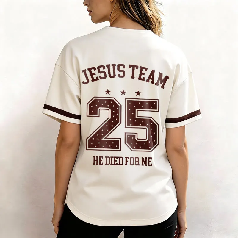 Christianartworkshop Jesus Team 25 He Died For Me Faith Baseball Jersey sold by Christian Art Workshop product image thumbnail 5
