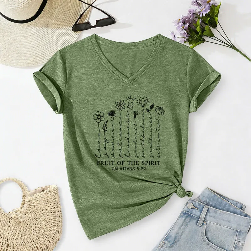 Christianartworkshop Fruit of the Spirit Galatians 5:22 Floral Print Casual V-neck T-shirt sold by Christian Art Workshop product image thumbnail 5