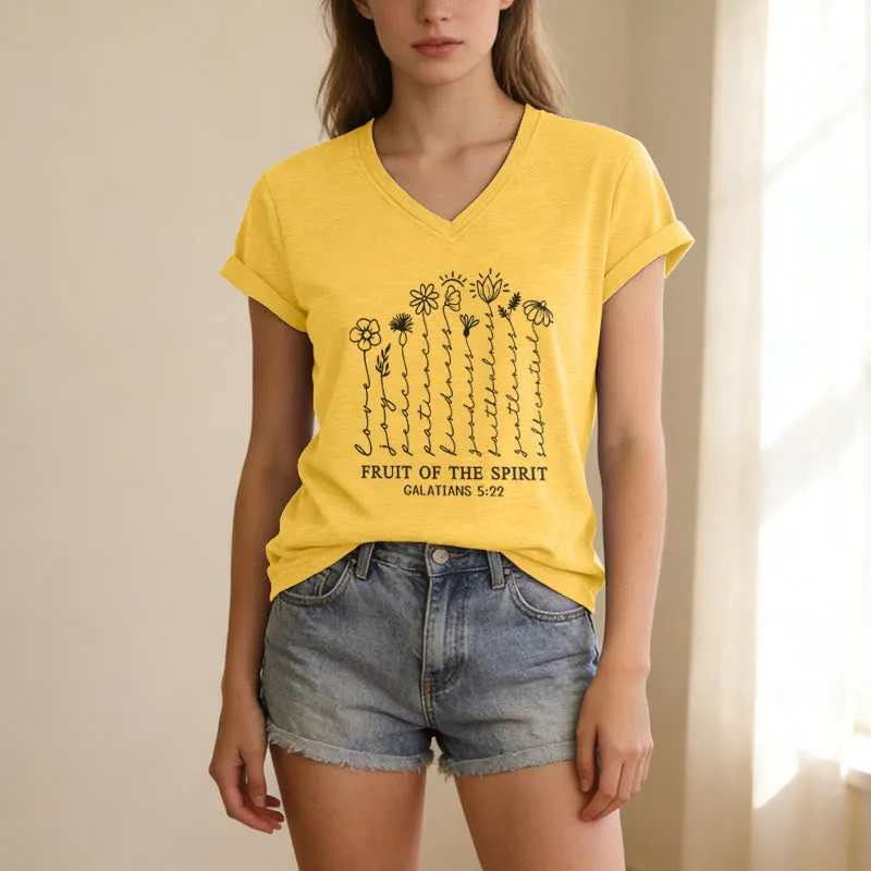 Christianartworkshop Fruit of the Spirit Galatians 5:22 Floral Print Casual V-neck T-shirt sold by Christian Art Workshop product image thumbnail 2