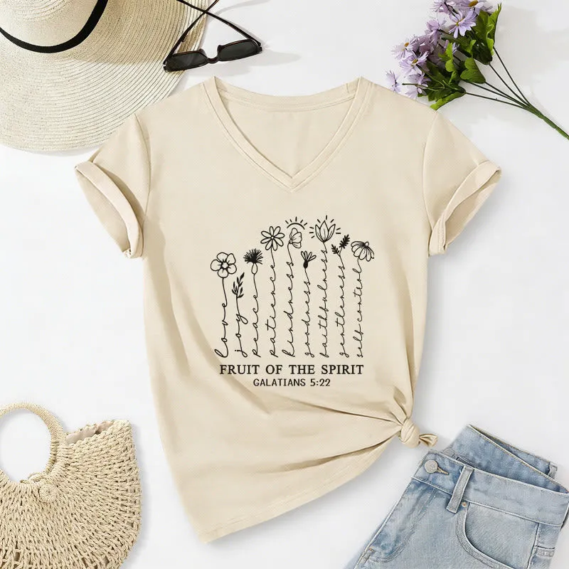 Christianartworkshop Fruit of the Spirit Galatians 5:22 Floral Print Casual V-neck T-shirt sold by Christian Art Workshop product image thumbnail 3
