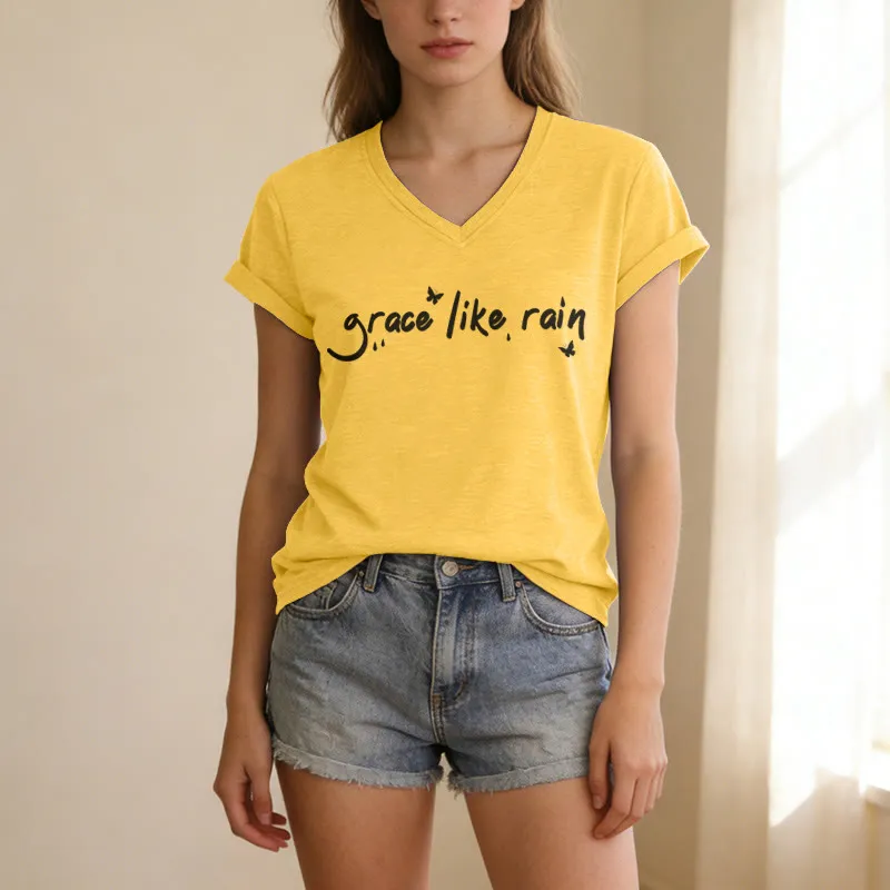 Christianartworkshop Grace Like Rain Casual V-neck T-shirt sold by Christian Art Workshop product image thumbnail 4