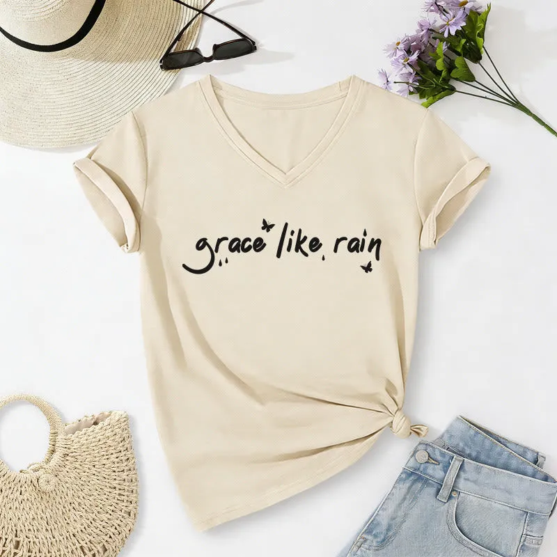 Christianartworkshop Grace Like Rain Casual V-neck T-shirt sold by Christian Art Workshop product image thumbnail 5