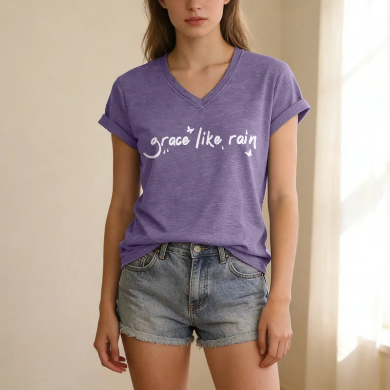 Christianartworkshop Grace Like Rain Casual V-neck T-shirt sold by Christian Art Workshop product image thumbnail 2