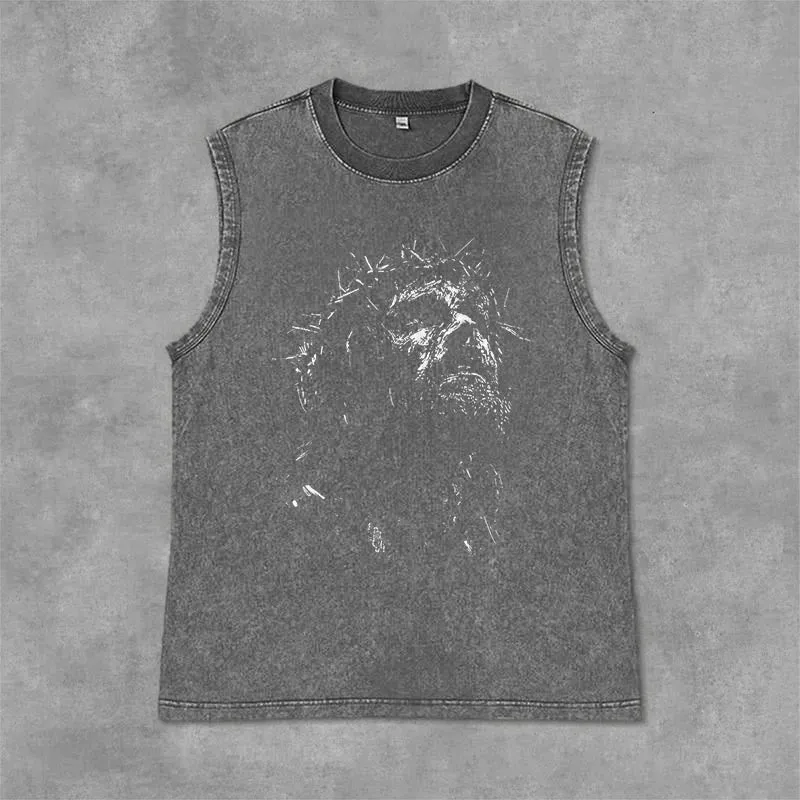 Christianartworkshop Sacred Jesus Crown of Thorns Sketch Vintage Washed Tank Top made by Christian Art Workshop