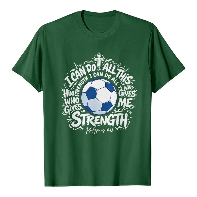 Christianartworkshop Through Him Who Strengthens Me Soccer & Faith Premium T-Shirt sold by Christian Art Workshop product image thumbnail 5