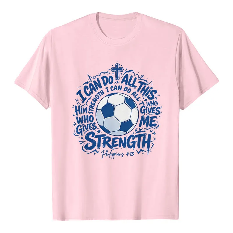 Christianartworkshop Through Him Who Strengthens Me Soccer & Faith Premium T-Shirt sold by Christian Art Workshop product image thumbnail 3