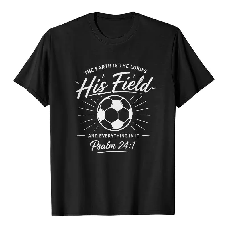 Christianartworkshop Psalm 24:1 His Field Soccer Faith Premium Short Sleeve T-Shirt made by Christian Art Workshop