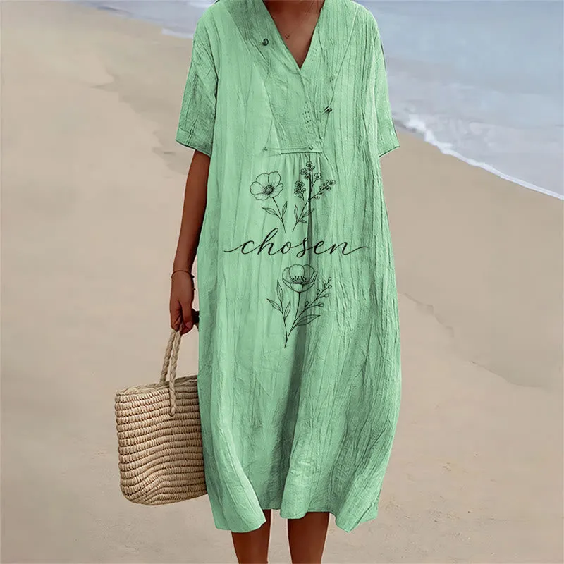 Christianartworkshop Inspirational Chosen Floral Accent V-Neck Short Sleeve Midi Dress sold by Christian Art Workshop product image thumbnail 5